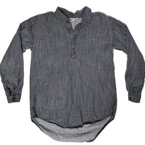 Eileen Fisher Organic Chambray Denim 1/4 Button Long Sleeve Top Women's XS